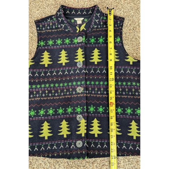 CHRISTOPHER & BANKS Fleece Vest Size XL Christmas Holiday Fir Trees Snowflakes - Picture 5 of 8
